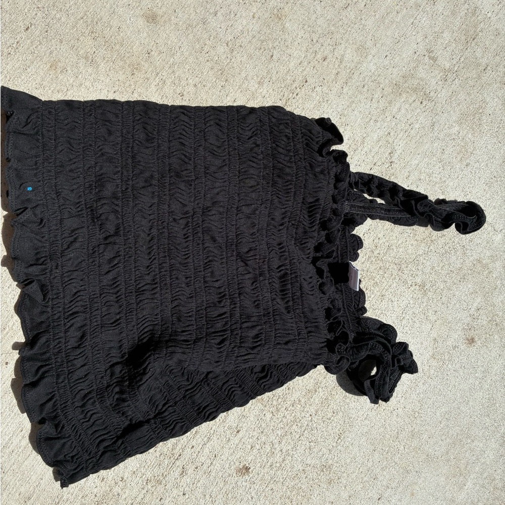 Black Ruffled Sleeveless Top